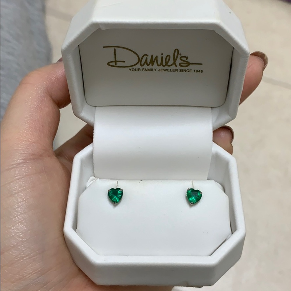 Daniel’s heart shaped emerald studs